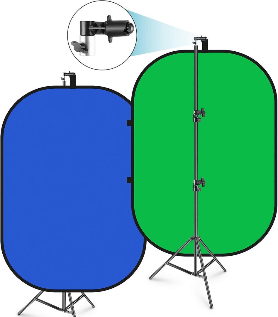 Neewer 5x7ft/1.5x2m Chromakey Foldable Backdrop with Stand 8.5ft/2.6m, 2-in-1 Reversible Green Blue Green Background Panel for Photography Studio, Live Streaming, Video Calls, Games