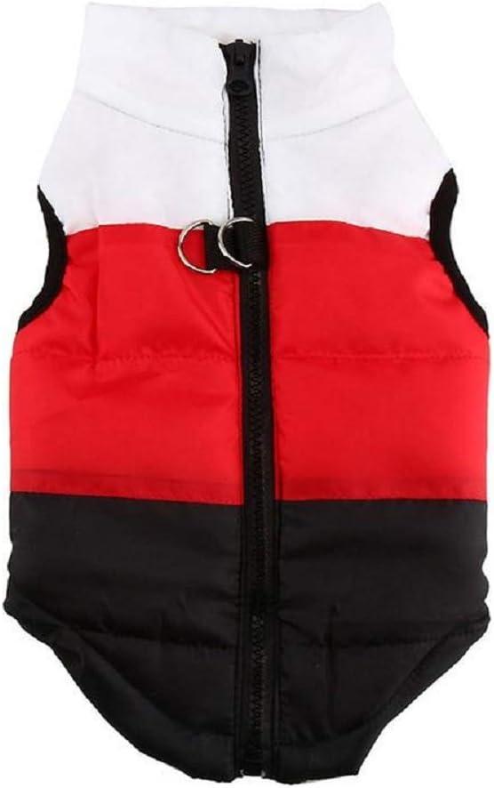Quilted Striped Color Block Puffer Vest Coat for Small Pets Dogs and Cats (M, Red Black & White)