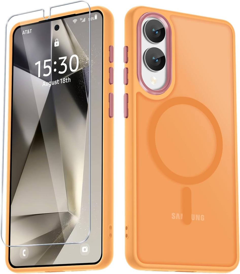 for Samsung Galaxy S25+ Plus Case, Matte Magnetic Phone Case with 1 Screen Protector, Support for Magsafe, Translucent Frosted Shockproof Protective Cover for Samsung Galaxy S25+ Plus, Black