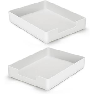 Letter-Size Tray Desk Letter Tray Paper Tray, Sturdy Heavy-Duty Plastic Printer Paper Tray, Single-Tier Stackable File Storage Organizer for Office Home (White 2)