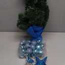 Sumind 24inch/2ft Tabletop Mini Christmas Tree Set with LED Lights, 24 Christmas Ball Ornaments, Pre-lit Small Artificial Green Tree Decoration for Xmas Table Indoor Holiday(Blue)