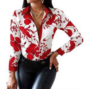 Blouses for Women Dressy Casual Colorful Long Sleeve Shirt Floral Print Tops Loose Collar Sexy T-Shirts Fashion 2023 (XXXL)