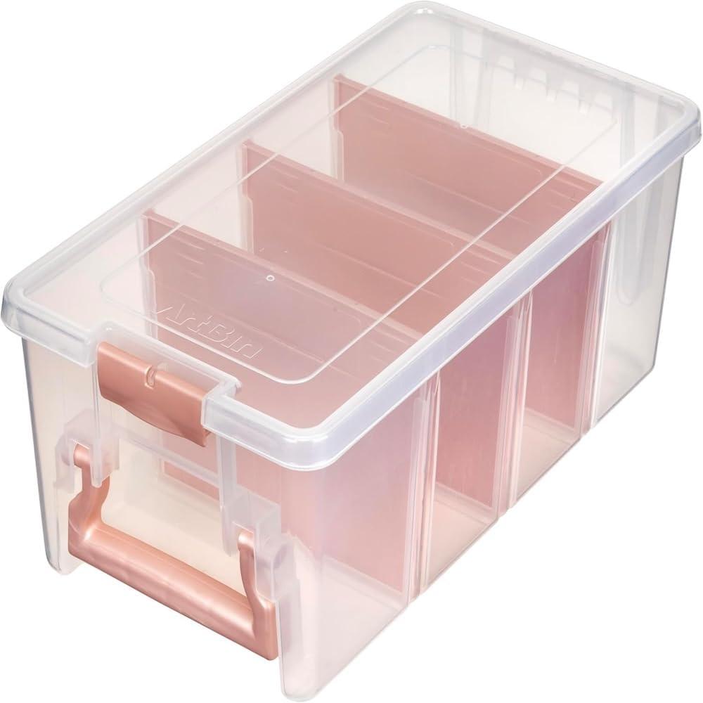 ArtBin Semi Satchel Portable Craft Organizer with 3 Dividers - Clear Plastic Storage Case for Art & Craft Supplies (Pack of 1, Rose Gold)