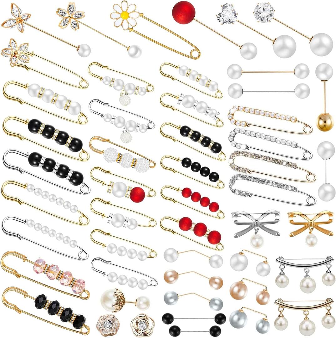 50 Pcs of Artificial Pearl Brooches Elegant Hat Safety Pins Decorative Dress Brooch Sweater Shawl Pin Collar Women Artificial Crystal Cardigan Clip Jewelry Girls Clothing Decoration Accessories1