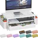 gianotter Desk Organizers and Accessories, Monitor Stand with Drawer and 2 Pen Holder, Desktop Organizer Suitable for Offices and Dormitories (White)