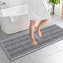 OLANLY Thick Bathroom Runner Rugs 59x20, Absorbent Chenille Striped Bath Rugs, Rubber Backing, Machine Wash Dry, Extra Long Bath Mats for Bathroom Floor, Tub and Shower, Home Decor Accessories, Grey