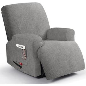 3 Pieces Stretch Recliner Chair Covers - Plush Fabric Slipcovers & Durable Furniture Protectors for Kids and Pets (1 Seater, Light Gray) (24"D x 33"W x 37"H)