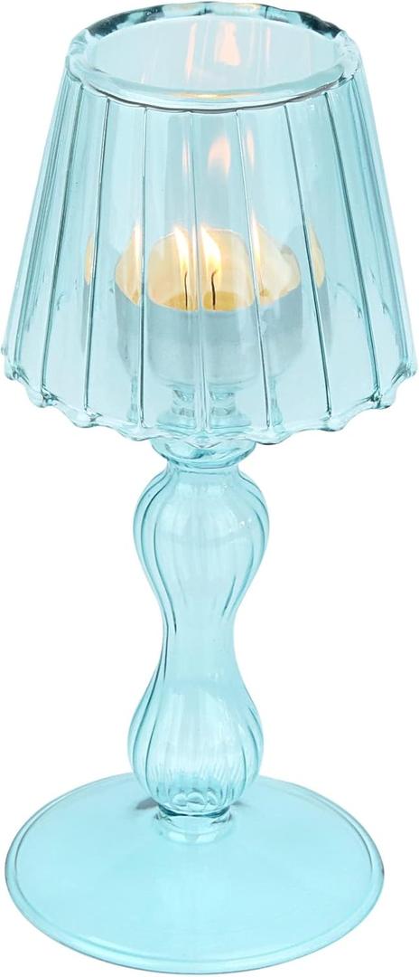 Desk Lamp Shaped Glass Candle Holder - Glass Hurricane Candleholder Crystal Decorative Candle Stand for Table Wedding Dinning Centerpieces Party Supplies Decor Grass Green
