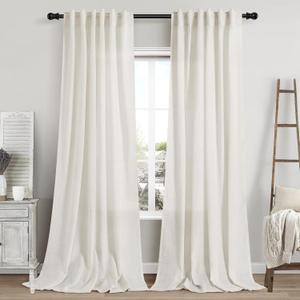Cream Linen Curtains 96 Inches Long 2 Panels Set Back Tab Rod Pocket Semi Sheer Light Filtering Window Curtain Drapes Neutral Boho Aesthetic Long Curtains for Living Room Bedroom Decor 42x96 (Natural)