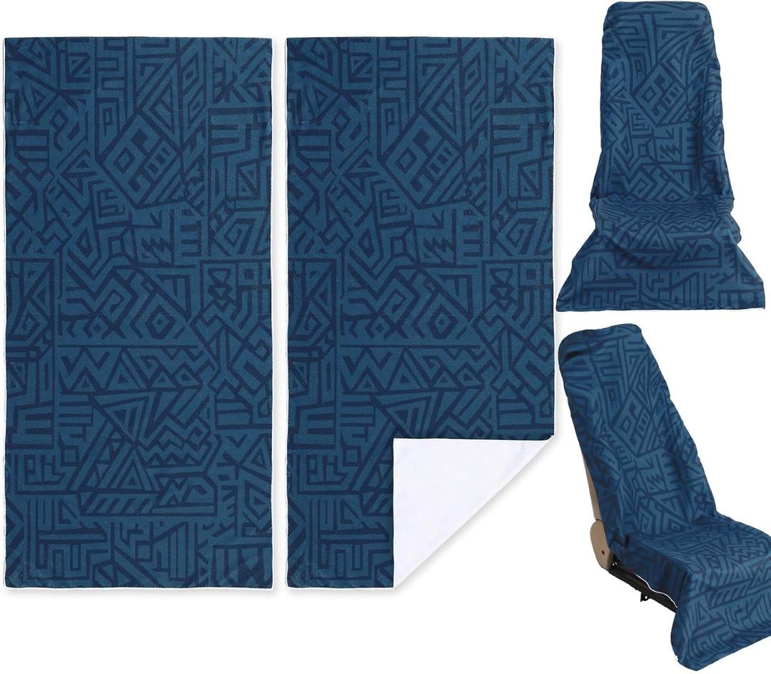 2 Pack Car Seat Towel Covers Athletic Running Towel Performance Microfiber Post Workout Sweat Washable Cover Non Slip for Car Outdoor Sport Activities 63 x 31.5 Inches (Blue Aztec)