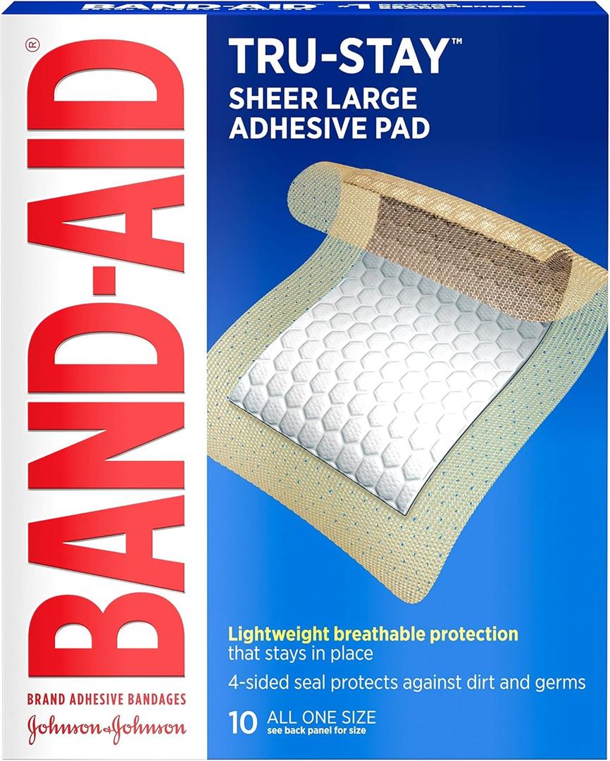 Band-Aid Brand Tru-Stay Adhesive Pads, Large Sterile Bandages for Wound Care, 10 Count
