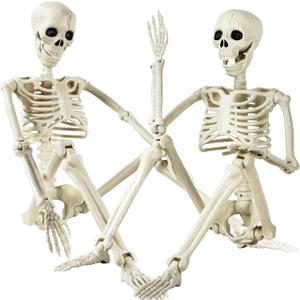 2 Pack 36" Halloween Skeleton, Full Body Posable Joints Poseable Plastic Skeletons Props for Halloween Party Spooky Decoration Yard Lawn Garden Patio Decor