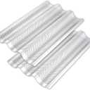 2 Pack Stainless Steel French Baguette Bread Pan, Perforated Loaf Pans for Baking 15"x10", 3 Waves Toaster Oven Baking Tray