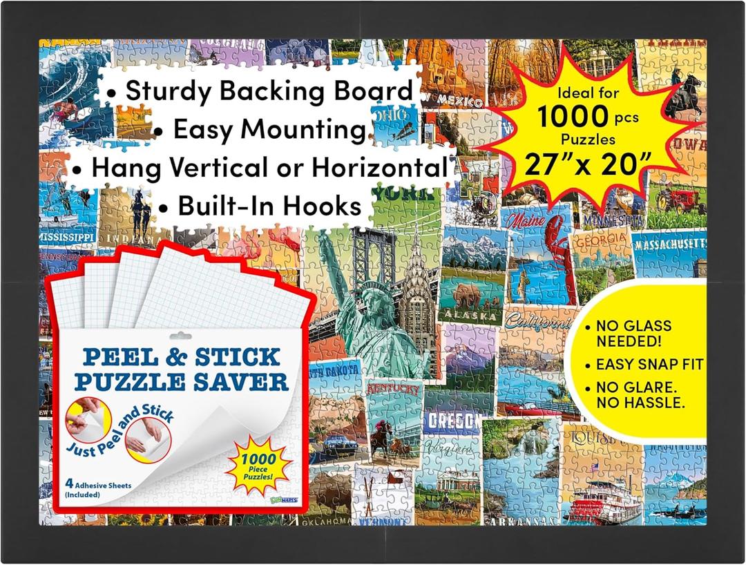 Pack of 2 Funwares 20x27 Puzzle Frame No Glass or Plastic Cover Easy Click Assembly, Lightweight & Glare-Free Display for 1000 Piece Puzzles Hang Vertical or Horizontal, Includes Puzzle Glue Sheets!