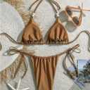 SOLY HUX Women's Tropical Cheeky Swimsuits Vintage Halter String Triangle Bikini Set Bathing Suits Beachwear (Brown, L)