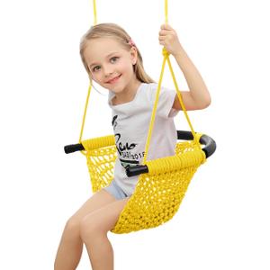 Hand-Knitting Toddler Swing, Swing Seat for Kids with Adjustable Ropes, Little tikes Swings Set, for Outdoor Indoor, Playground, Backyard (Yellow)
