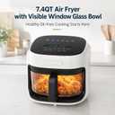 7.4QT Glass Air Fryer with Glass Basket, White