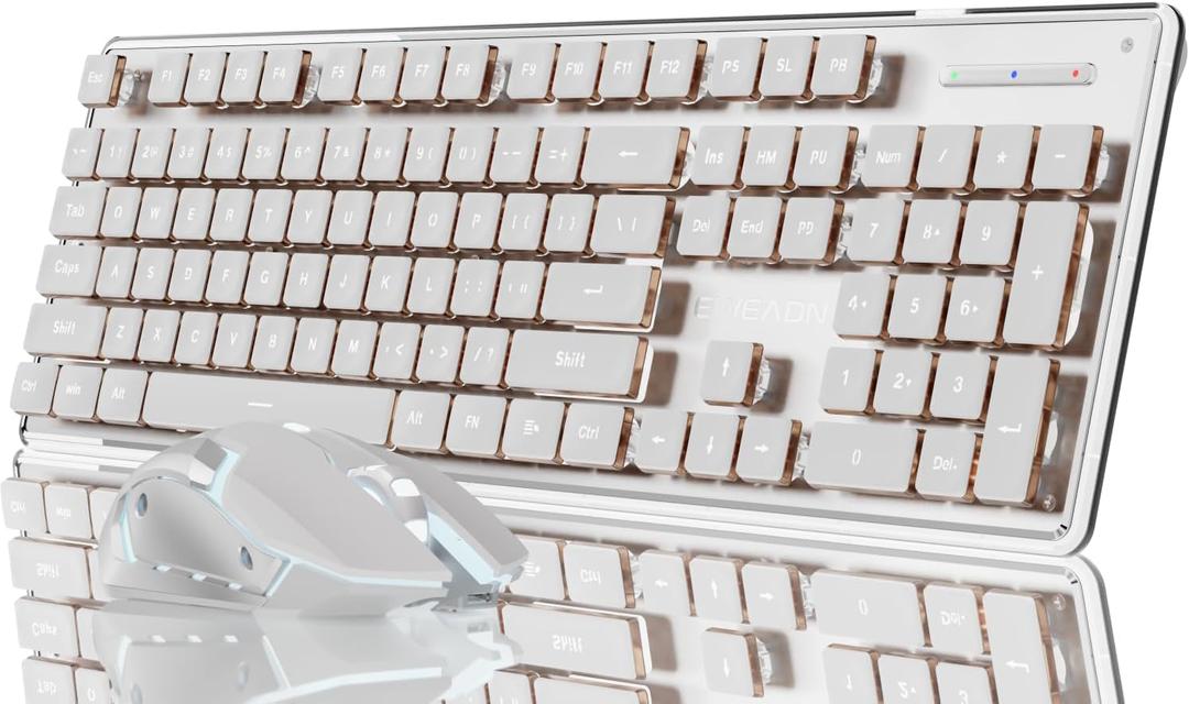 SEUNKWANG V3 Wireless Keyboard and Mouse with Single Backlit, Metal Panel, Bluetooth/ 2.4G Rechargeable Computer Keyboard and Mouse Combo Silent Light up Full Size Cute Keyboards-White