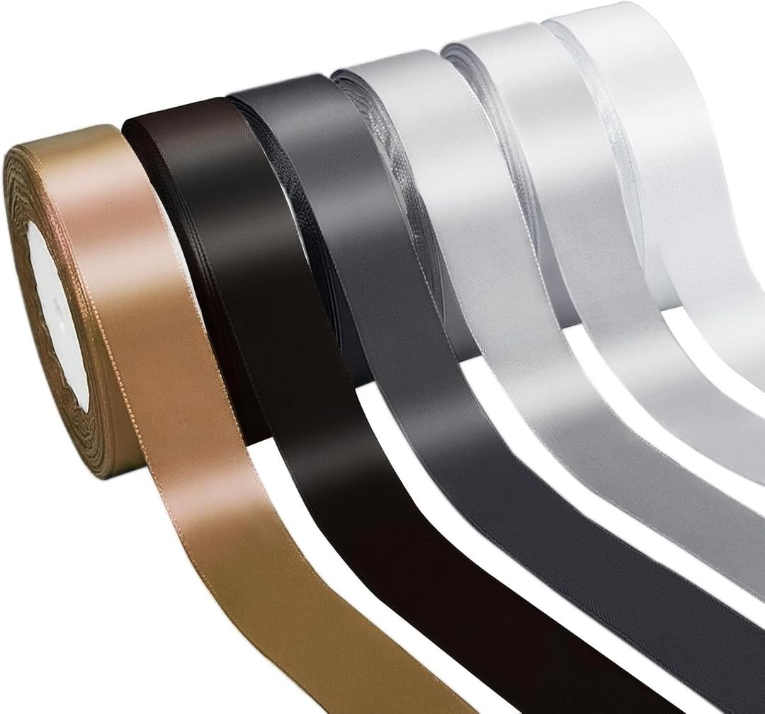 150 Yards Black Satin Ribbon 1-1/2 Inch 6 Rolls Assortment Ribbons for Crafts Gift Wrapping Flower Bouquet Wedding Invitations Birthday Party Festival Decoration Hair Bows (Black and White)