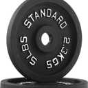 Cast Iron Plate Weight Plate for Strength Training and Weightlifting, 1-Inch Center (Standard), 5LB (Set of 2)