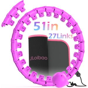 JLoibao Weighted Hula Circle for Adults Weight Loss, Infinity Fitness Hoop Plus Size 51 Inch with Sweat Belt, Include 27 Detachable Links and Waist Trainer for Women (Purple)