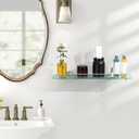 20 Inches Glass Shelves for Bathroom, Brushed Nickel Floating Glass Shelf Stainless Steel Tempered Glass Bathroom Shelves for Wall Mount Modern