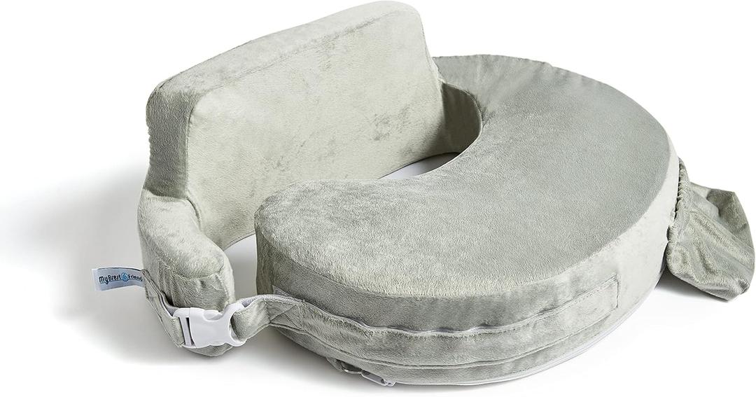 My Brest Friend Super Deluxe Nursing Pillow - Enhanced Comfort & Ergonomic Breastfeeding Pillow for Ultimate Support For Mom & Baby - Adjustable and with Handy Side Pocket, Platinum (Super Deluxe, Platinum)