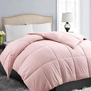 EASELAND Oversized Queen Down Alternative Comforter - Quilted Duvet Insert for All Seasons, Soft Lightweight with Corner Tabs, Summer Winter Warm Bedding, Pink 9898 Inches