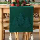 Breling Christmas Tree Table Runner Jacquard Christmas Tree Dinner Table Runner Xmas Holiday Kitchen Dining Decoration for Winter Holiday Kitchen Party Home Decor 13x72 Inch(Dark Green)