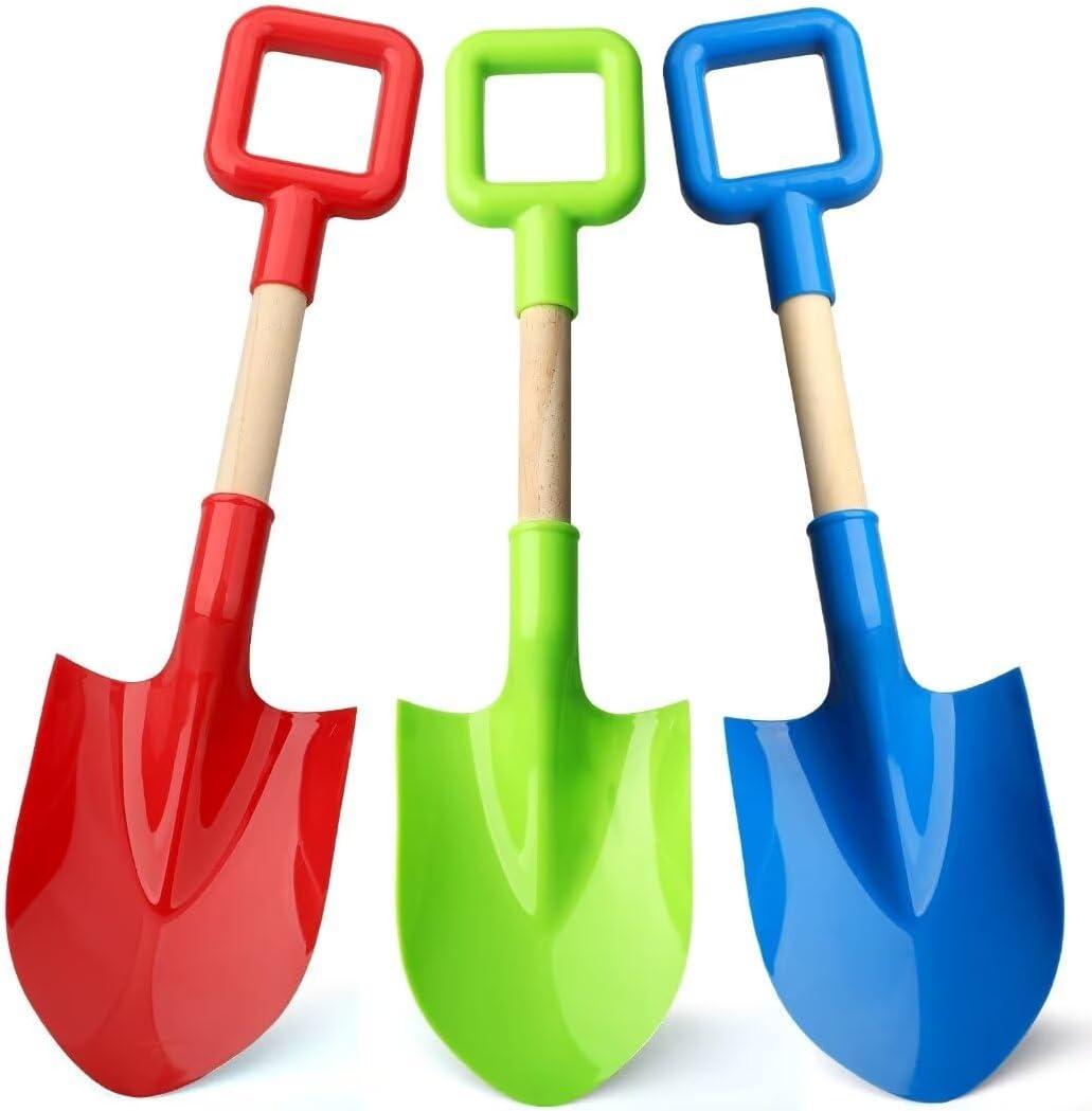 16" Beach Sand Shovels Toys for Kids, Gardening Tool Kits, Sturdy Long Wooden Spade for Sand Snow Digging, ABS Plastic Scoops Equipment Gift for Summer Winter Camping Backyard Planting (3PCS) (green)