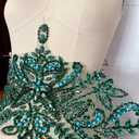 Handmade Beaded Waist Decoration Patches - Removable Rhinestone Appliques for Clothing, Belts, DIY Costume Accessories (Deep Green)