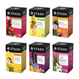 Stash Tea Fruity Herbal Tea 6 Flavor Tea Sampler, 6 boxes With 18-20 Tea Bags Each. BBD 12/03/2028. Stash Tea Fruity Herbal Tea 6 Flavor Tea Sampler, 6 boxes With 18-20 Tea Bags Each. BBD 12/03/2028.