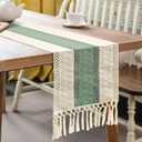 7 x OTOSTAR Boho Table Runner 12x72 Inch Macrame Table Runners with Tassels 72 Inches Long Rustic Farmhouse Table Runner for Living Room Kitchen Dining Room Home Decor (Green)