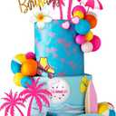 Summer Hawaiian Cake Topper with Beach Ball Sun Umbrella Goggles Beach Cake Decorations for Summer Holiday Theme Birthday Supplies (Surfboard)