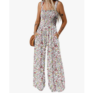 Dokotoo Women's Casual Loose Overalls Jumpsuits One Piece Sleeveless Printed Wide Leg Long Pant Rompers With Pockets L