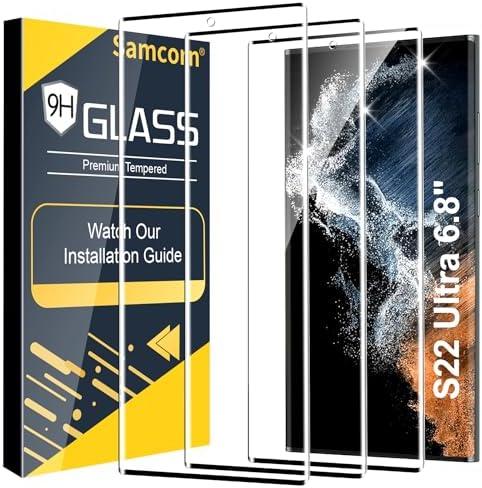 3 Pack Galaxy S22 Ultra Screen Protector, HD Clear Tempered Glass, Fingerprint Unlock, 3D Curved, Scratch Resistant, No Bubble for Samsung Galaxy S22 Ultra 5G Glass Screen Protector