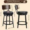 Counter Height Bar Stools Set of 2, 26" Swivel Barstools with Solid Wood Backrest & Metal Legs, Modern Faux Leather Upholstered Bar Chairs, Counter Stools for Kitchen Island, Black Black
