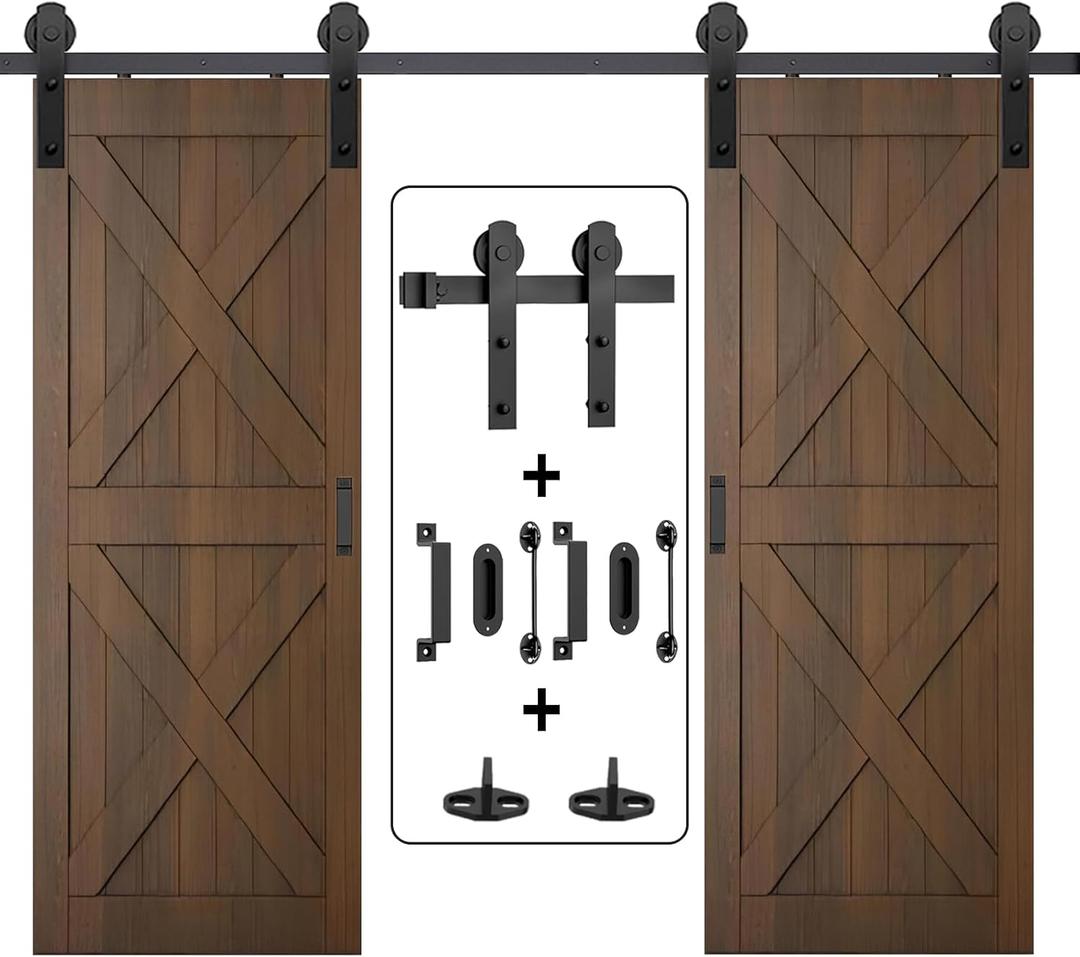 Arti-Life 10ft Heavy Duty Sturdy Sliding Barn Door Hardware Kit with Door Hook and 2 Handles, Double Door-Smoothly and Quietly, Easy to Install - Fit 1 3/8-1 3/4" Thickness & 30" Wide Door Panel
