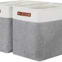 DULLEMELO Extra Large Storage Baskets, Fabric Storage Bins for Organizing Shelves Nursery Toys Books, Closet Baskets and Bins with Handles, White & Grey, 2-Pack