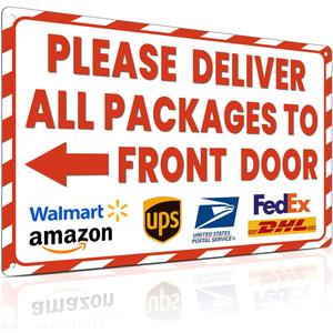 ALKB Delivery Sign for Outdoor Use - Please Deliver All Packages to Front Door with Arrow Left - 8x12 Inch Delivery Instructions for Package
