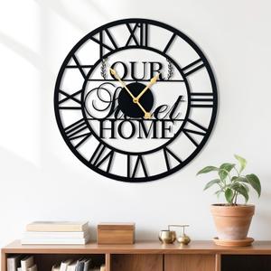 20inches/50cm Wall Clocks Roman Numeral Battery Powered No Ticking Silent Modern Unique Metal Wall ClocksSuitable Living Room Kitchen Bedroom Fireplace Office Farmhouse (Our Home)