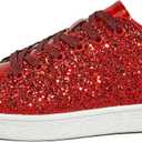 LUCKY STEP Glitter Shoes Sparkly Bling Shiny Bedazzled Lace up Fashion Sneakers for Women (10, Red)