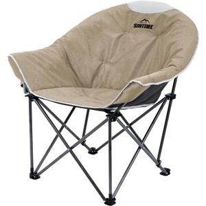 OUTDOOR LIVING SUNTIME Sofa Chair, Oversize Padded Moon Leisure Portable Stable Comfortable Folding Chair for Camping, Hiking, Carry Bag (Beige)
