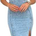 Women's Denim Dress Sleeveless Side Slit Bodycon Midi Jean Scoop Neck Dresses (Blue, Small)