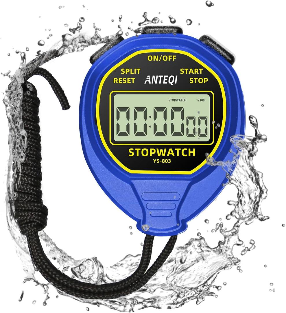 Waterproof Stopwatch Timer, Large Display Simple Silent Stop Watch with ON/Off Function No Clock No Calendar No Alarm Basic Operation for Sports Coaches Swimming Running Training, Blue