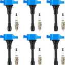 Ignition Coil Pack + Iridium Spark Plugs for Infiniti EX35 FX35 G25 G35 JX35 M35 M35H Q50 Q70 QX60 Nissan 350Z Altima Maxima Murano Pathfinder Quest, UF550 C1670, 6 Sets