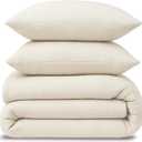 Queen Muslin Duvet Cover Set - 4-Layer 100% Cotton Gauze, Breathable Lightweight Comforter Cover with No-Tie Channel + 2 Pillow Shams, Italian Cream, 92" x 88"