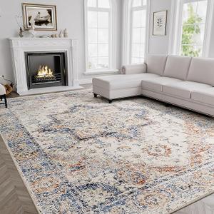 H.VERSAILTEX Boho Area Rug Timeless Bohemian Rug Throw Rugs for Living Room, Non Slip Carpets Vintage-Inspired Patterns for Farmhouse Decor Washable Rugs Soft 9x12 Feet - Oriental Blue