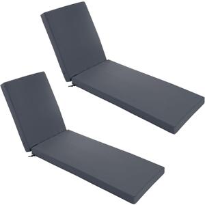 Chaise Lounge Cushions Outdoor Set of 2 - Waterproof and Fade Resistant Sun Lounger Replacement Cushions - Patio Lounger Pads with Removable Cover for Pool, Deck, 72 x 21 x 3 Inch, Dark Grey