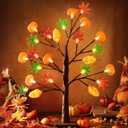 Retisee Thanksgiving Day Fall Tree Decor 24 Inches LED Light Autumn Decor with 3D Pumpkin Light 24 LED Timer USB Battery Operated Pumpkin Maple Leaves Indoor Outdoor for Fall Home Table Party (1.97 Ft)